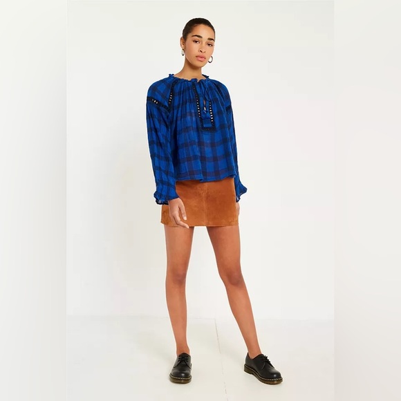 Free People Honey Grove Plaid Top in Blue - Picture 1 of 9